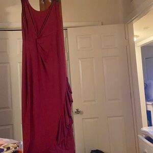 Burgundy dress split down side ruffled